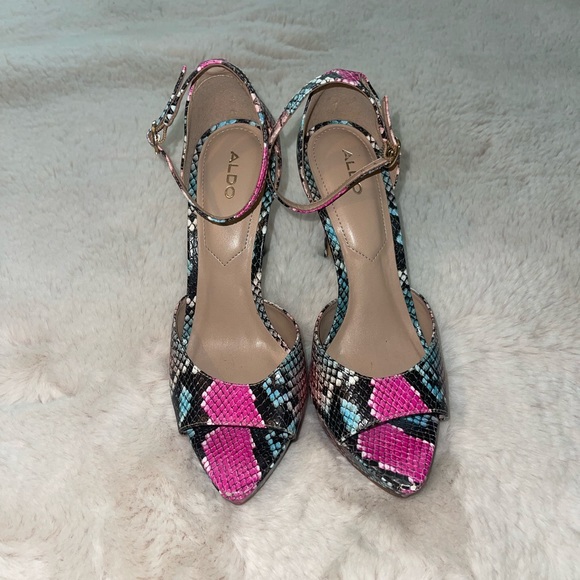 ALDO- Snakeskin platform stiletto heels
Color-teal white black fuchsia. - Picture 2 of 4